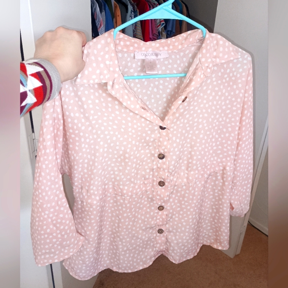 Women's Pink Polka Dot Blouse